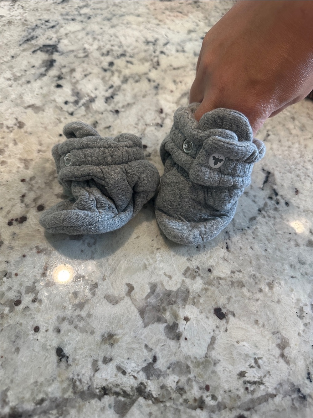 Burt's Bees Baby Grey Quilted Booties with Snap Accent